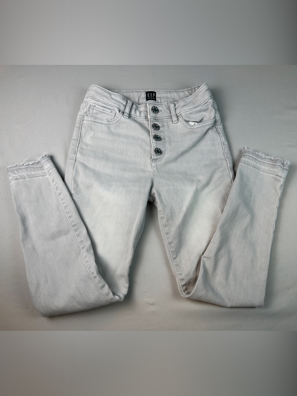 GAP Girls Light Gray Skinny Jeans Jegging Stretch High Rise Size 10 Button-Fly